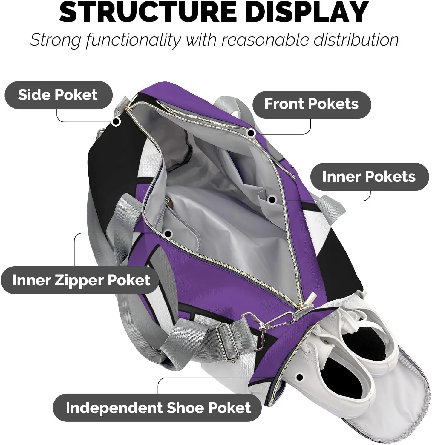 Custom Purple Volleyball Duffel Bag with Name Child Kids Adjustable Shoulder Strap Travel Bag for Boys Girls Teens
