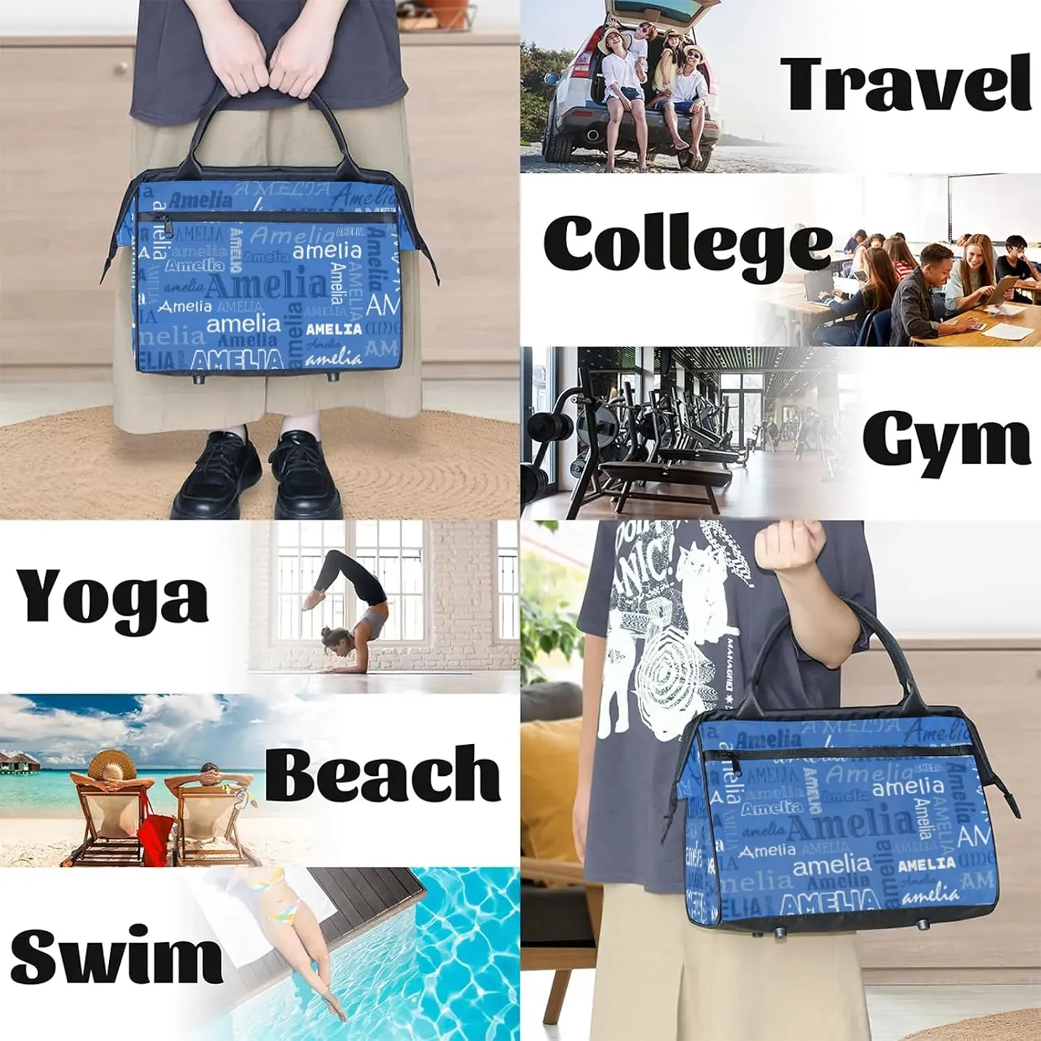 Custom Sports Duffel Bag with Name Personalized Gymnastics Bag for Women Men Dance Ballet Bag Travel Duffels Lightweight 15.2in, Blue