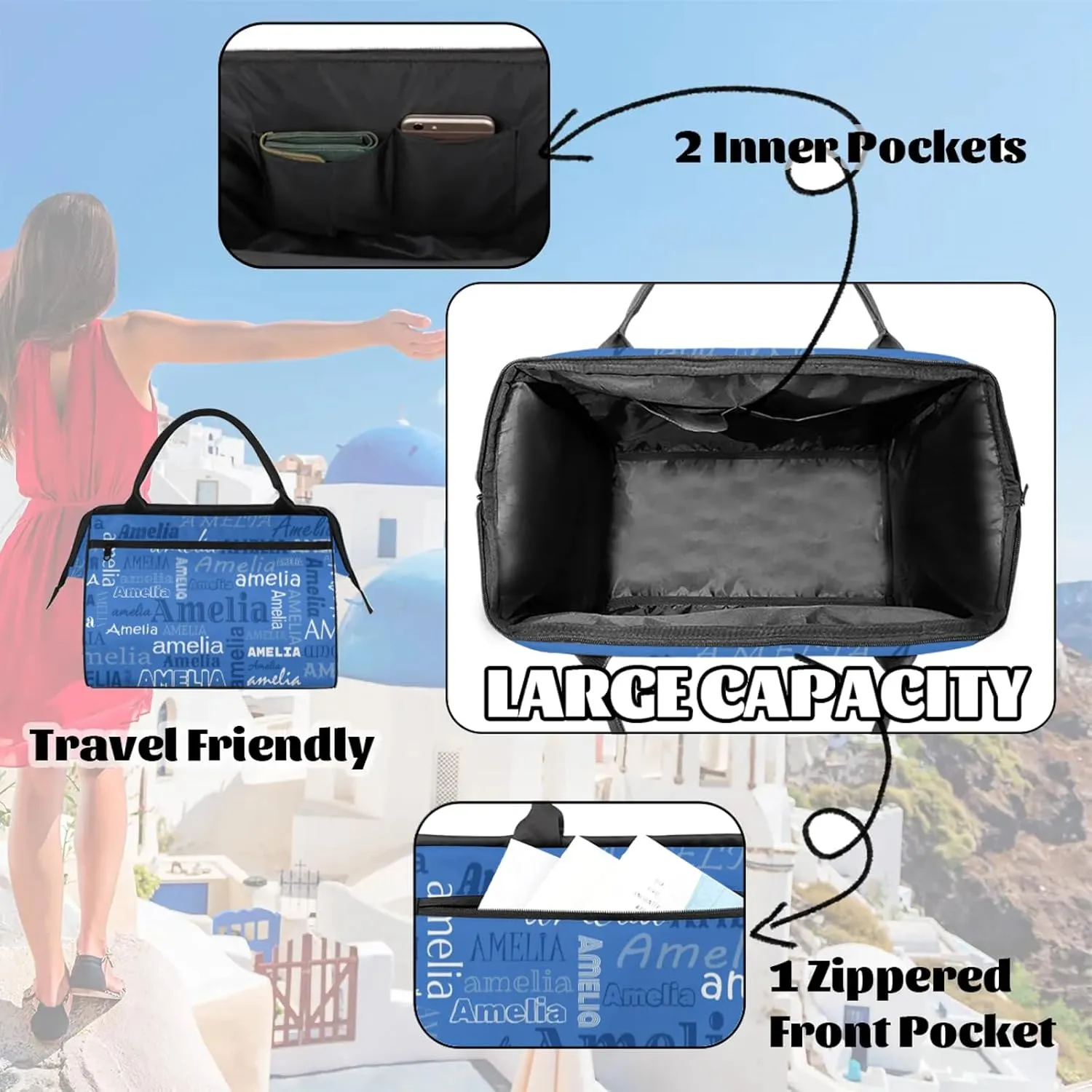Custom Sports Duffel Bag with Name Personalized Gymnastics Bag for Women Men Dance Ballet Bag Travel Duffels Lightweight 15.2in, Blue