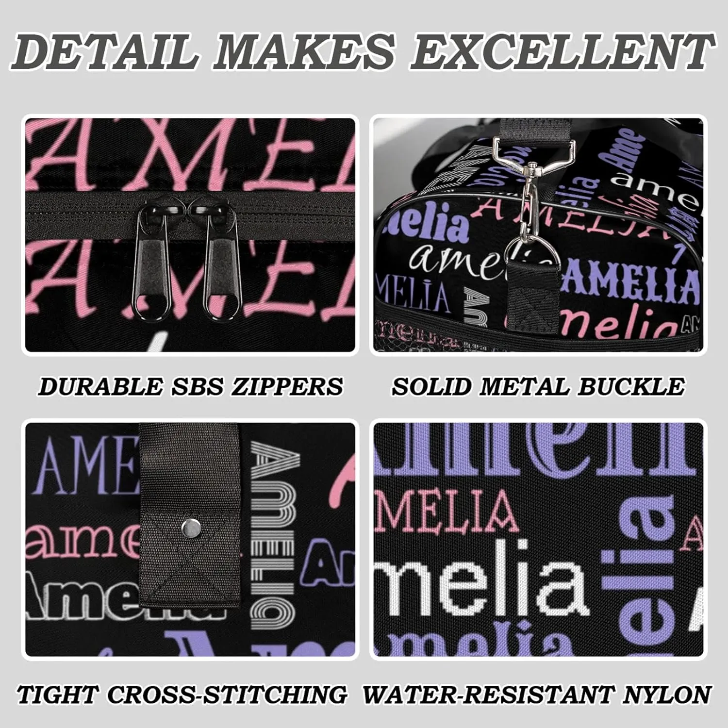 Custom Sports Duffel Bag with Name Personalized Gymnastics Bag for Women Men Dance Ballet Bag Travel Duffels Lightweight 17.4in, Black Pink
