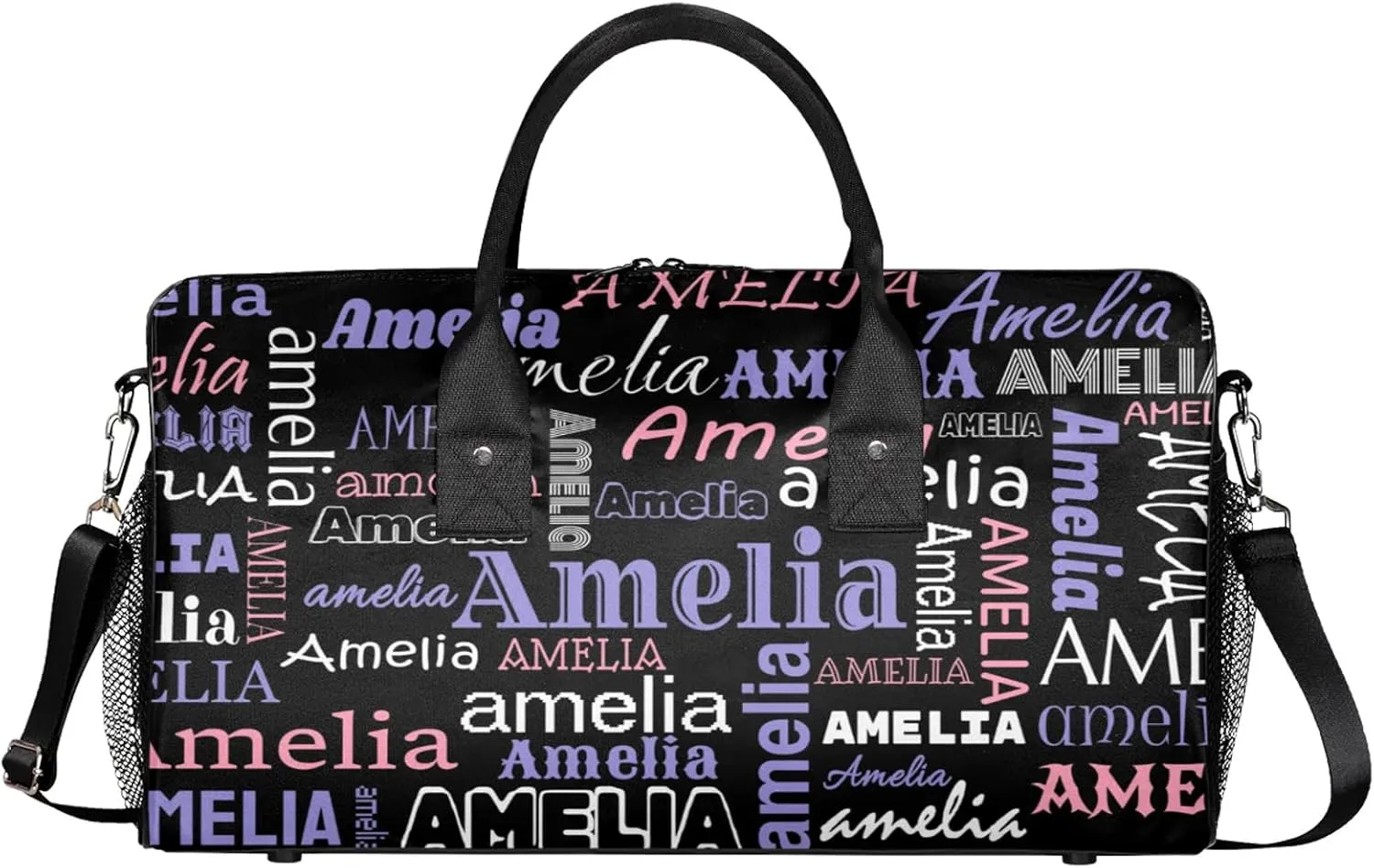 Custom Sports Duffel Bag with Name Personalized Gymnastics Bag for Women Men Dance Ballet Bag Travel Duffels Lightweight 17.4in, Black Pink