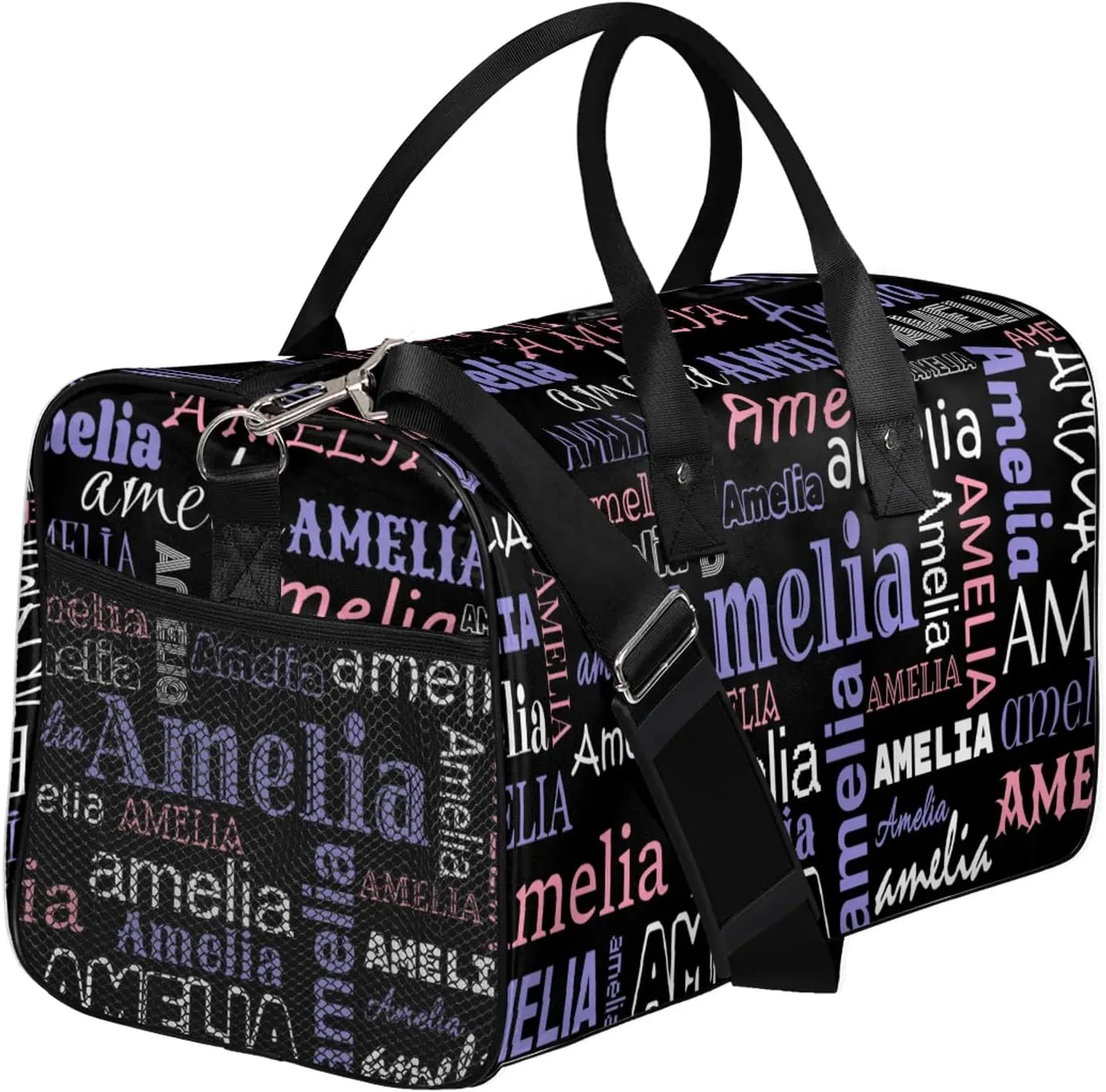 Custom Sports Duffel Bag with Name Personalized Gymnastics Bag for Women Men Dance Ballet Bag Travel Duffels Lightweight 17.4in, Black Pink