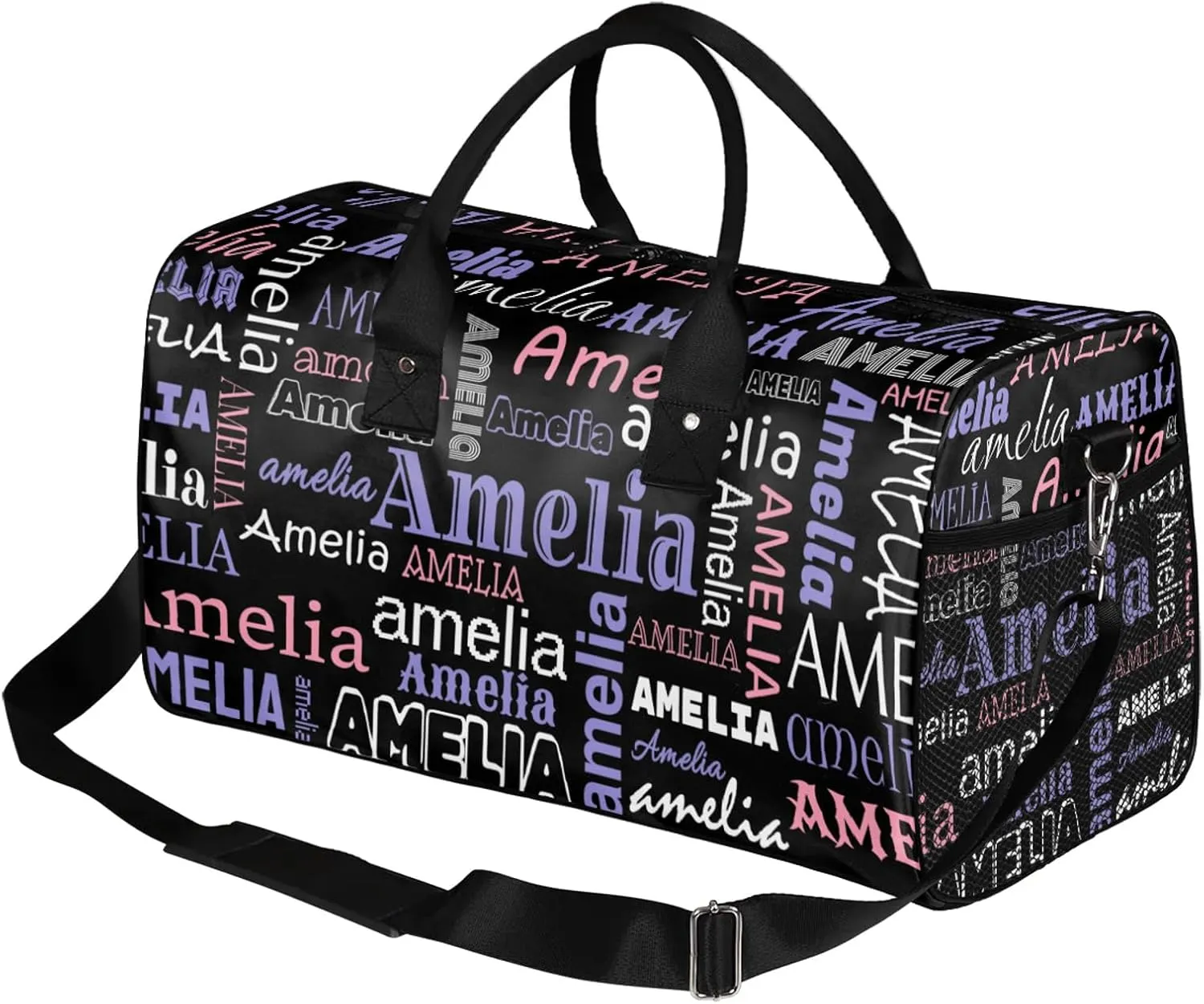 Custom Sports Duffel Bag with Name Personalized Gymnastics Bag for Women Men Dance Ballet Bag Travel Duffels Lightweight 17.4in, Black Pink