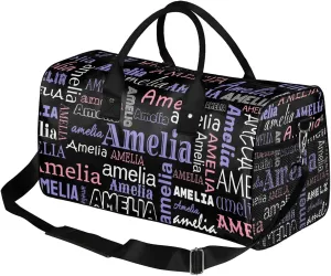 Custom Sports Duffel Bag with Name Personalized Gymnastics Bag for Women Men Dance Ballet Bag Travel Duffels Lightweight 17.4in, Black Pink