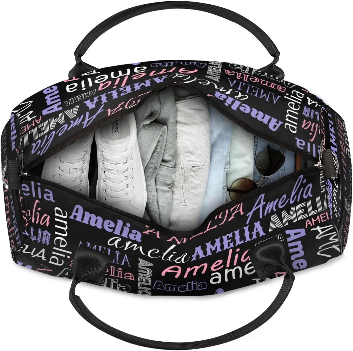 Custom Sports Duffel Bag with Name Personalized Gymnastics Bag for Women Men Dance Ballet Bag Travel Duffels Lightweight 17.4in, Black Pink