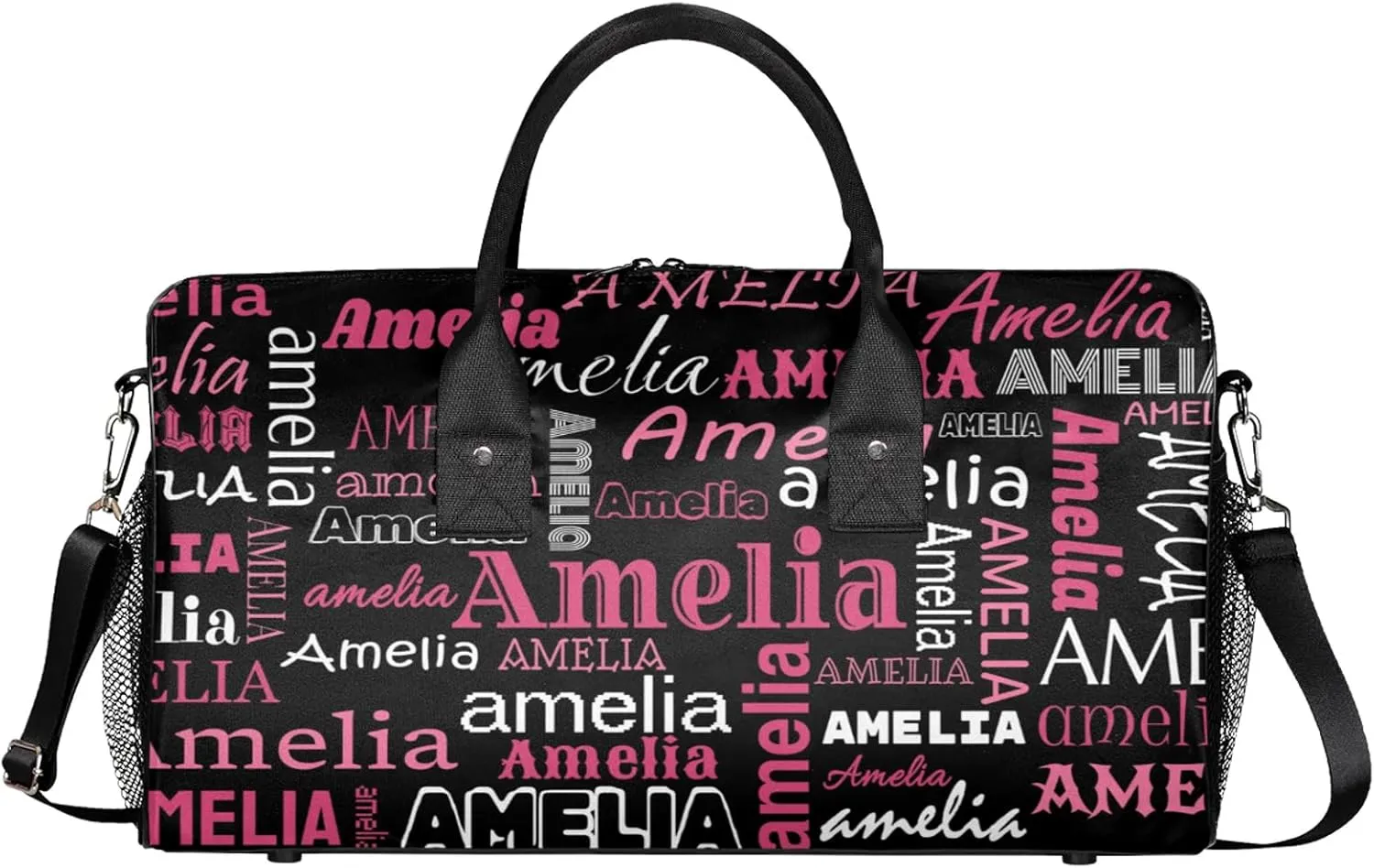 Custom Sports Duffel Bag with Name Personalized Gymnastics Bag for Women Men Dance Ballet Bag Travel Duffels Lightweight 17.4in, Black