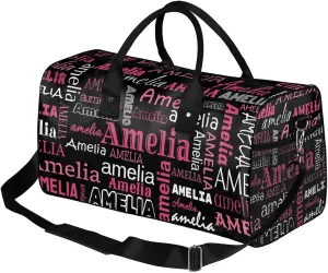 Custom Sports Duffel Bag with Name Personalized Gymnastics Bag for Women Men Dance Ballet Bag Travel Duffels Lightweight 17.4in, Black