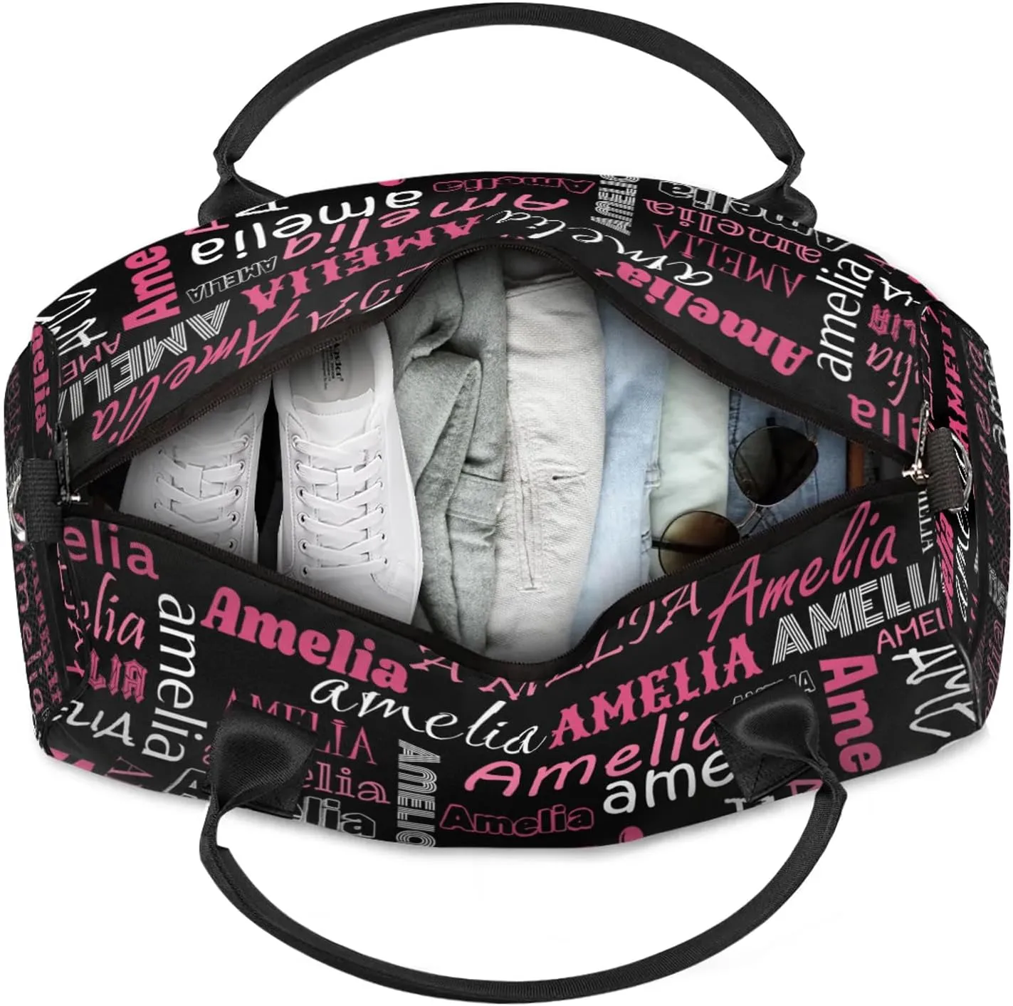 Custom Sports Duffel Bag with Name Personalized Gymnastics Bag for Women Men Dance Ballet Bag Travel Duffels Lightweight 17.4in, Black