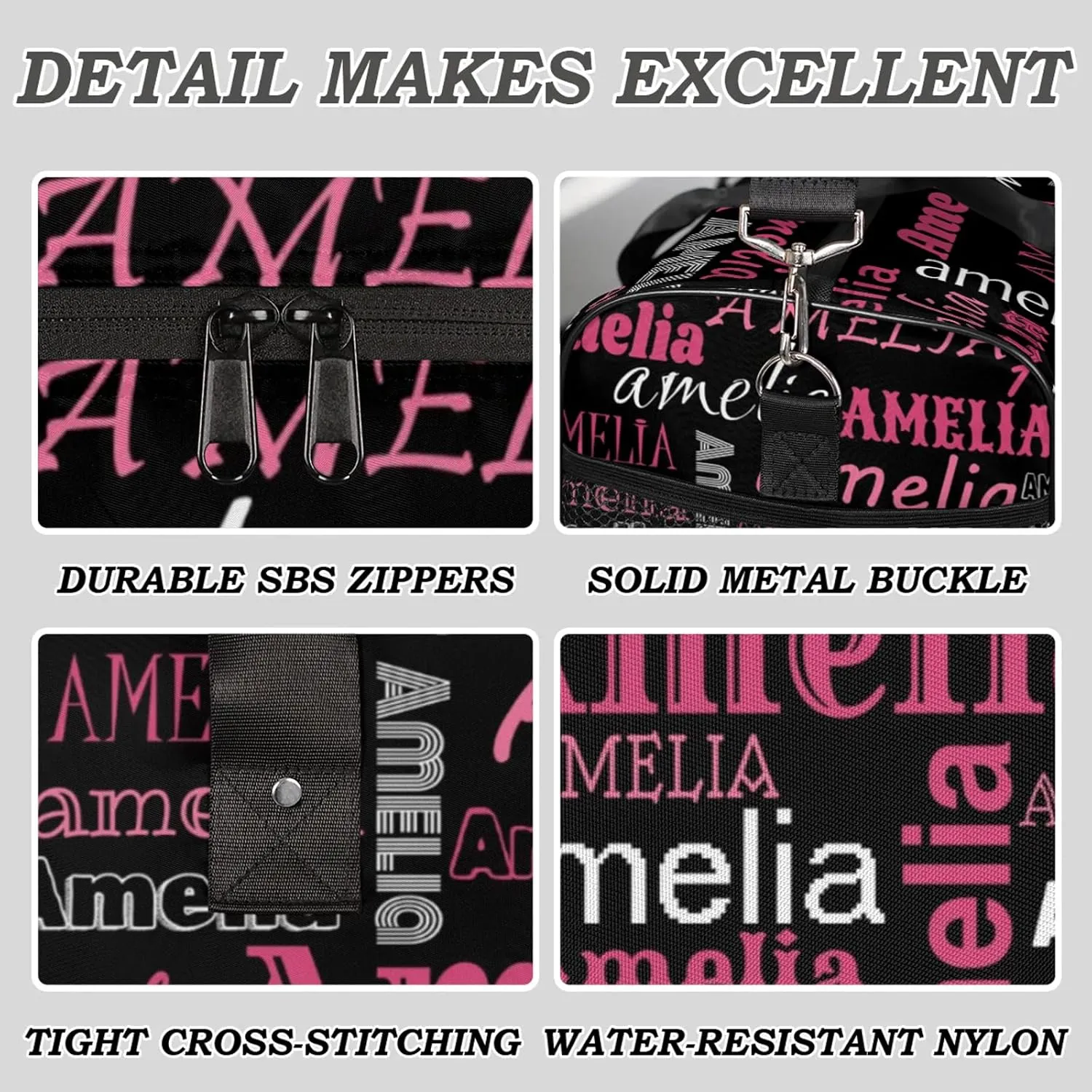 Custom Sports Duffel Bag with Name Personalized Gymnastics Bag for Women Men Dance Ballet Bag Travel Duffels Lightweight 17.4in, Black