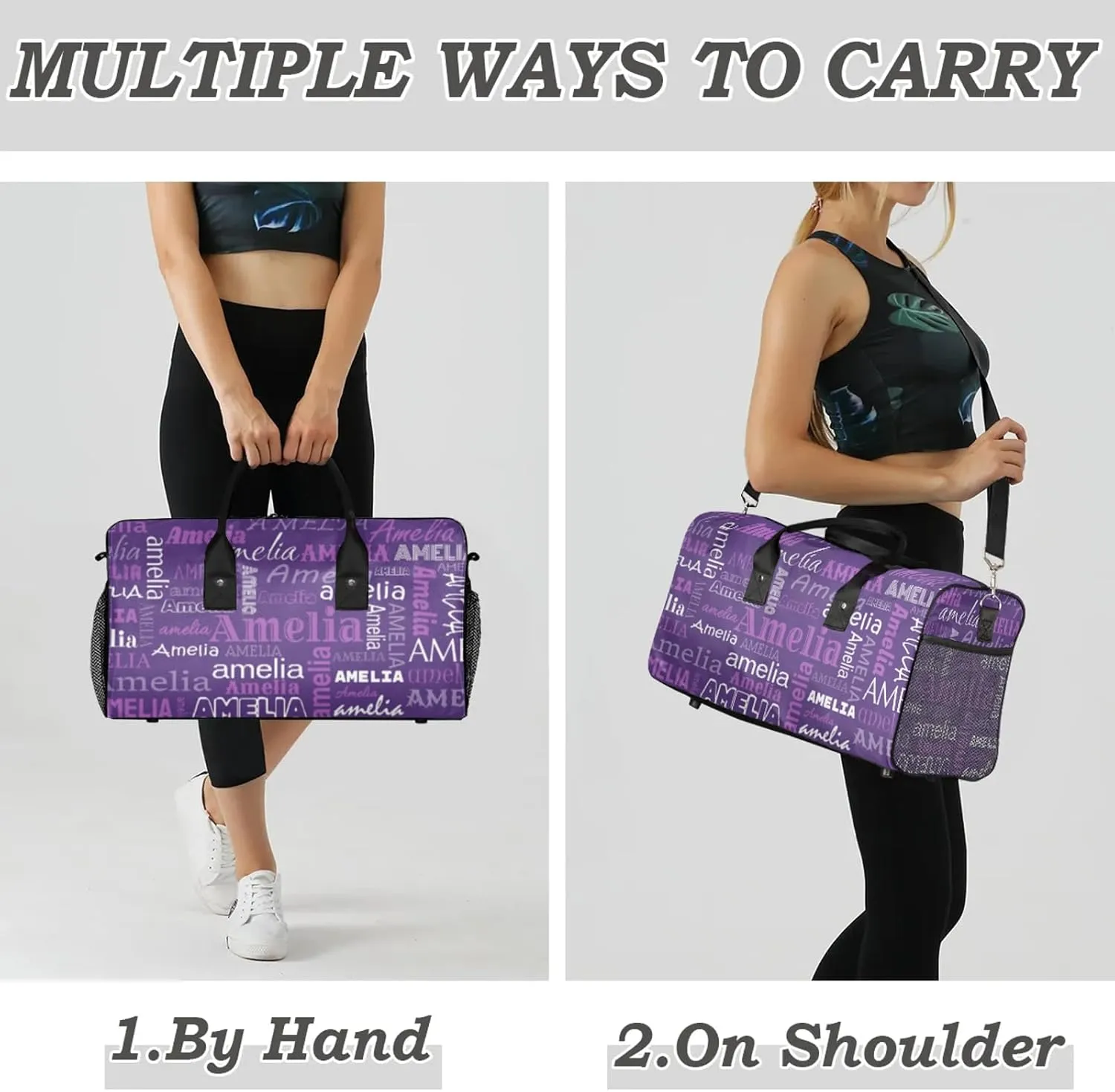 Custom Sports Duffel Bag with Name Personalized Gymnastics Bag for Women Men Dance Ballet Bag Travel Duffels Lightweight 17.4in, Dark Purple