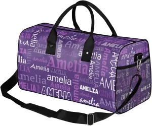 Custom Sports Duffel Bag with Name Personalized Gymnastics Bag for Women Men Dance Ballet Bag Travel Duffels Lightweight 17.4in, Dark Purple