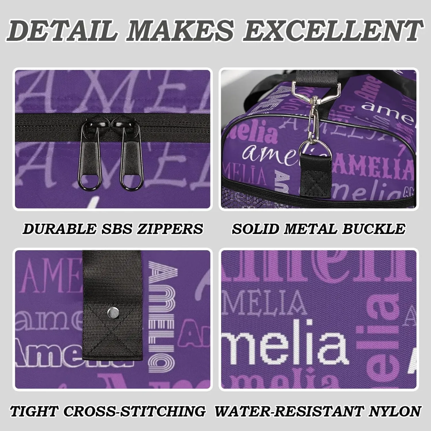 Custom Sports Duffel Bag with Name Personalized Gymnastics Bag for Women Men Dance Ballet Bag Travel Duffels Lightweight 17.4in, Dark Purple