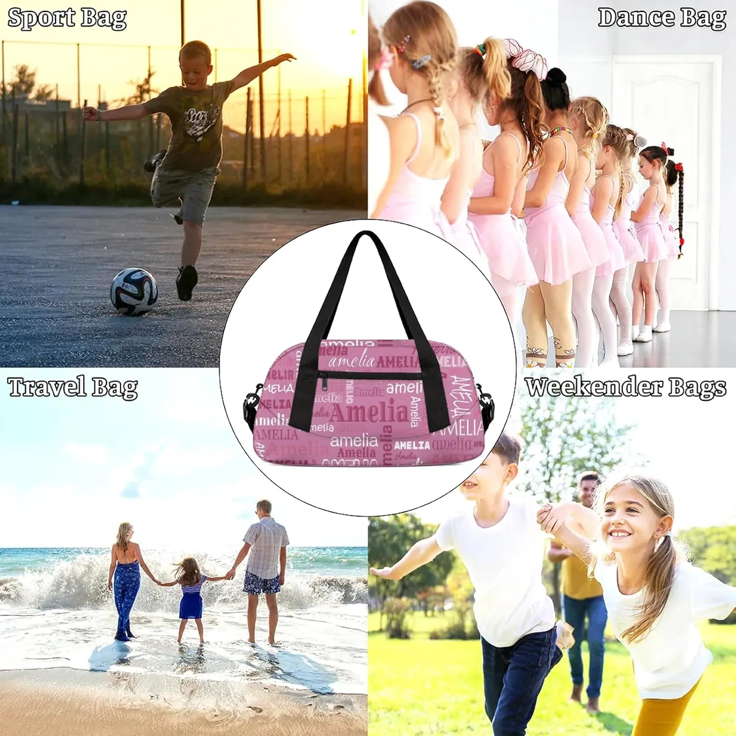 Custom Sports Duffel Bag with Name Personalized Gymnastics Bag for Women Men Dance Ballet Bag Travel Duffels Lightweight 18.5in, Berry