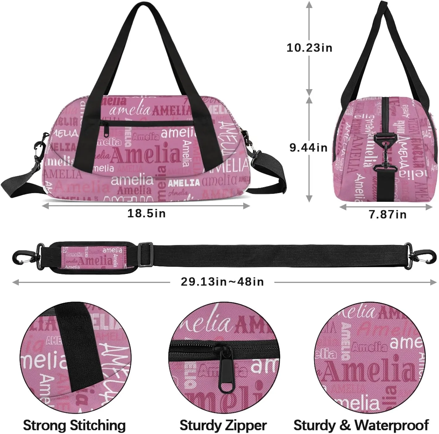 Custom Sports Duffel Bag with Name Personalized Gymnastics Bag for Women Men Dance Ballet Bag Travel Duffels Lightweight 18.5in, Berry