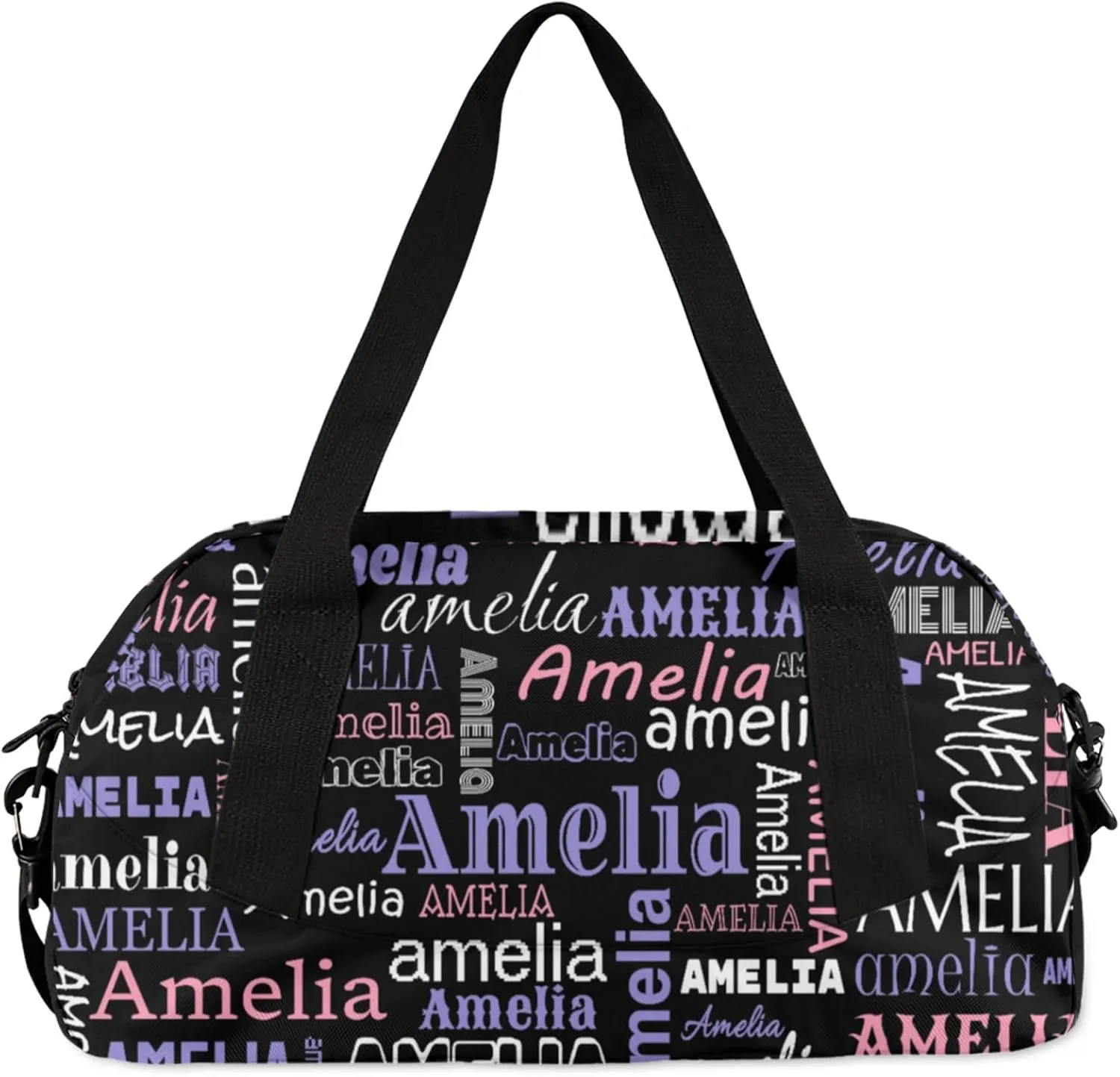 Custom Sports Duffel Bag with Name Personalized Gymnastics Bag for Women Men Dance Ballet Bag Travel Duffels Lightweight 18.5in, Black Pink