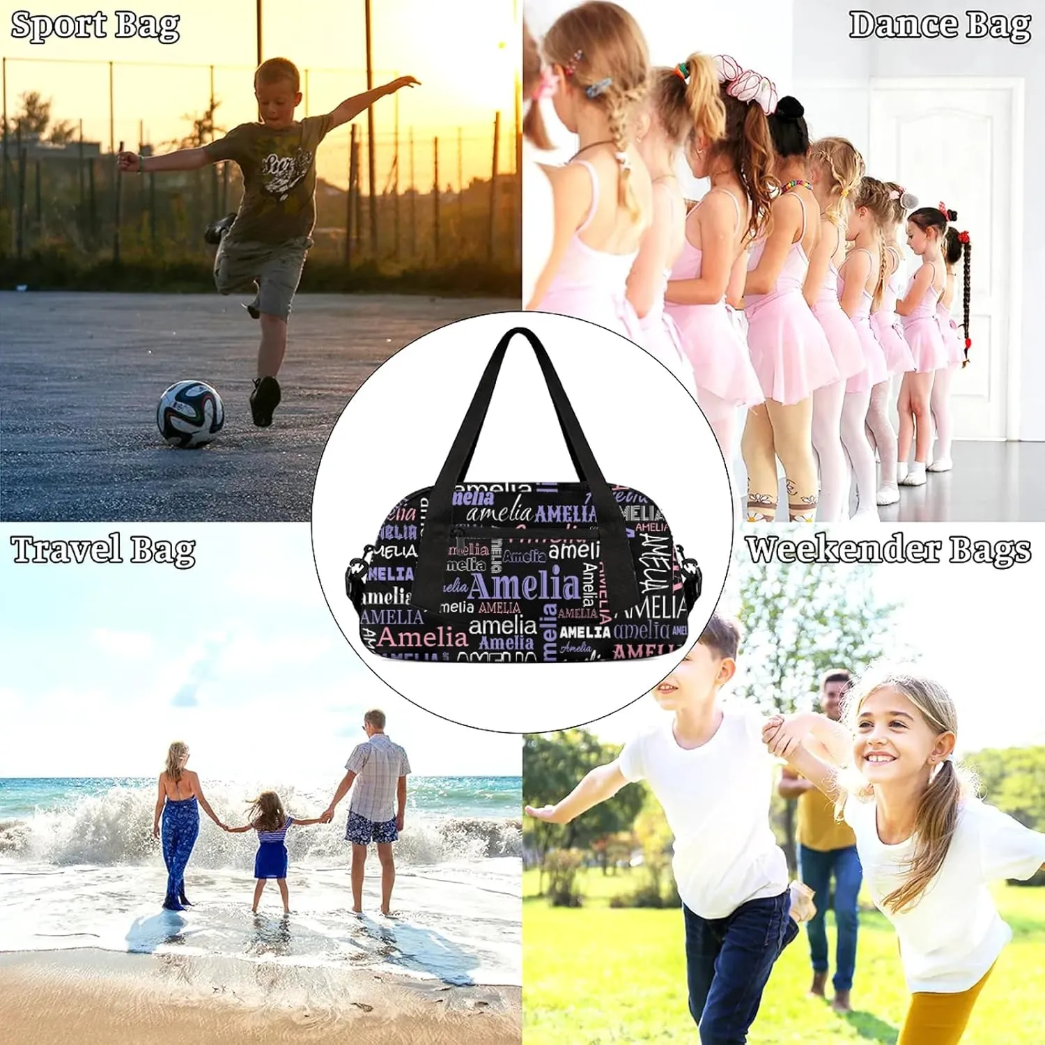 Custom Sports Duffel Bag with Name Personalized Gymnastics Bag for Women Men Dance Ballet Bag Travel Duffels Lightweight 18.5in, Black Pink