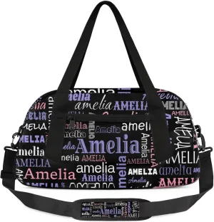 Custom Sports Duffel Bag with Name Personalized Gymnastics Bag for Women Men Dance Ballet Bag Travel Duffels Lightweight 18.5in, Black Pink