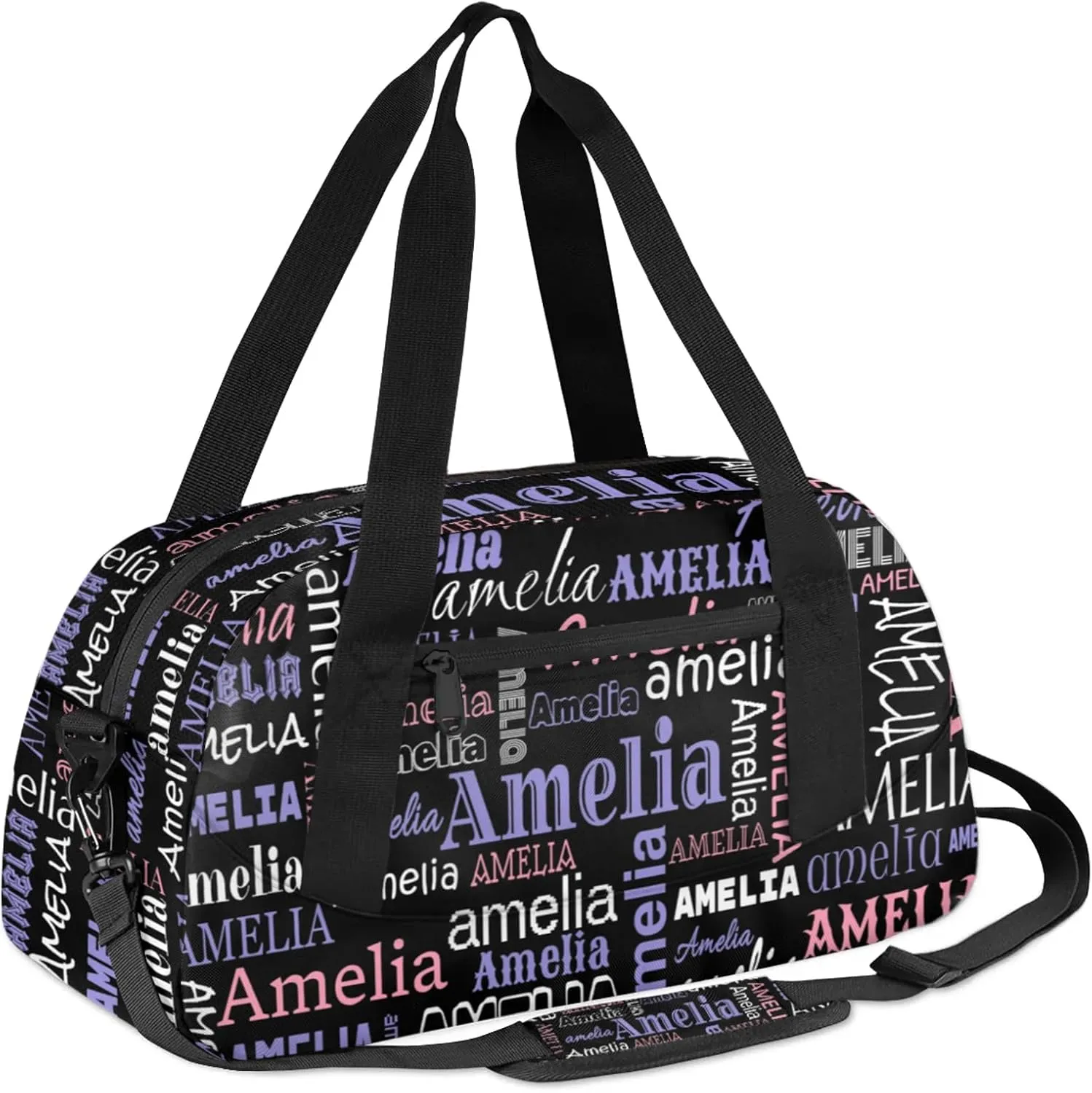 Custom Sports Duffel Bag with Name Personalized Gymnastics Bag for Women Men Dance Ballet Bag Travel Duffels Lightweight 18.5in, Black Pink