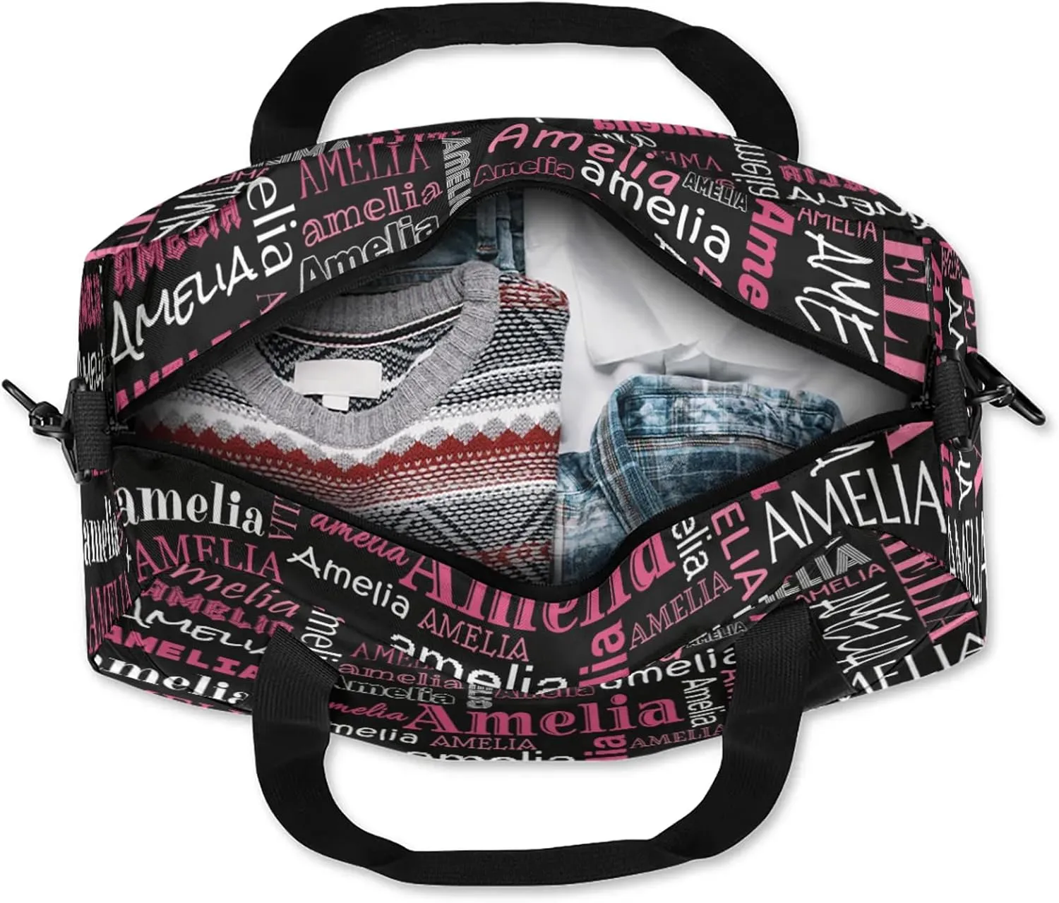 Custom Sports Duffel Bag with Name Personalized Gymnastics Bag for Women Men Dance Ballet Bag Travel Duffels Lightweight 18.5in, Black