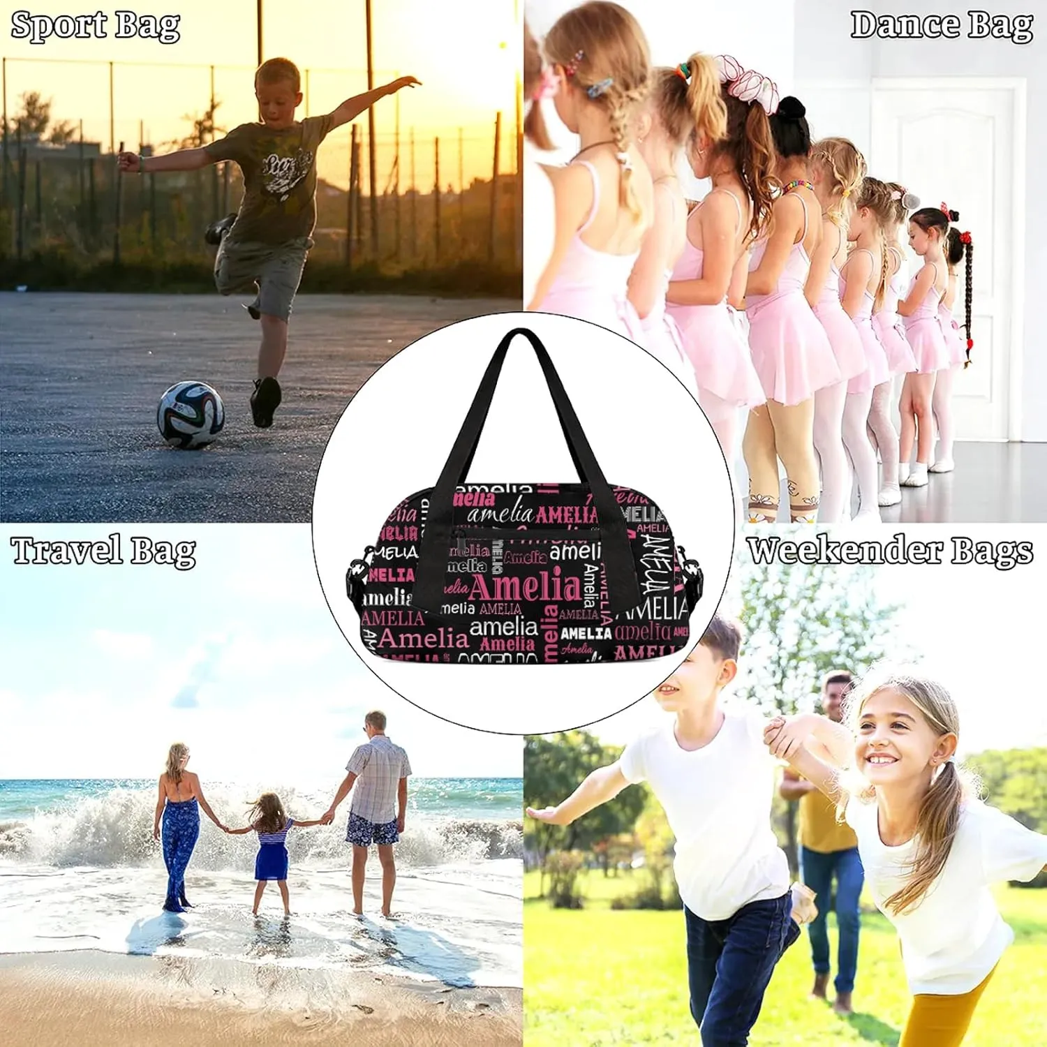 Custom Sports Duffel Bag with Name Personalized Gymnastics Bag for Women Men Dance Ballet Bag Travel Duffels Lightweight 18.5in, Black