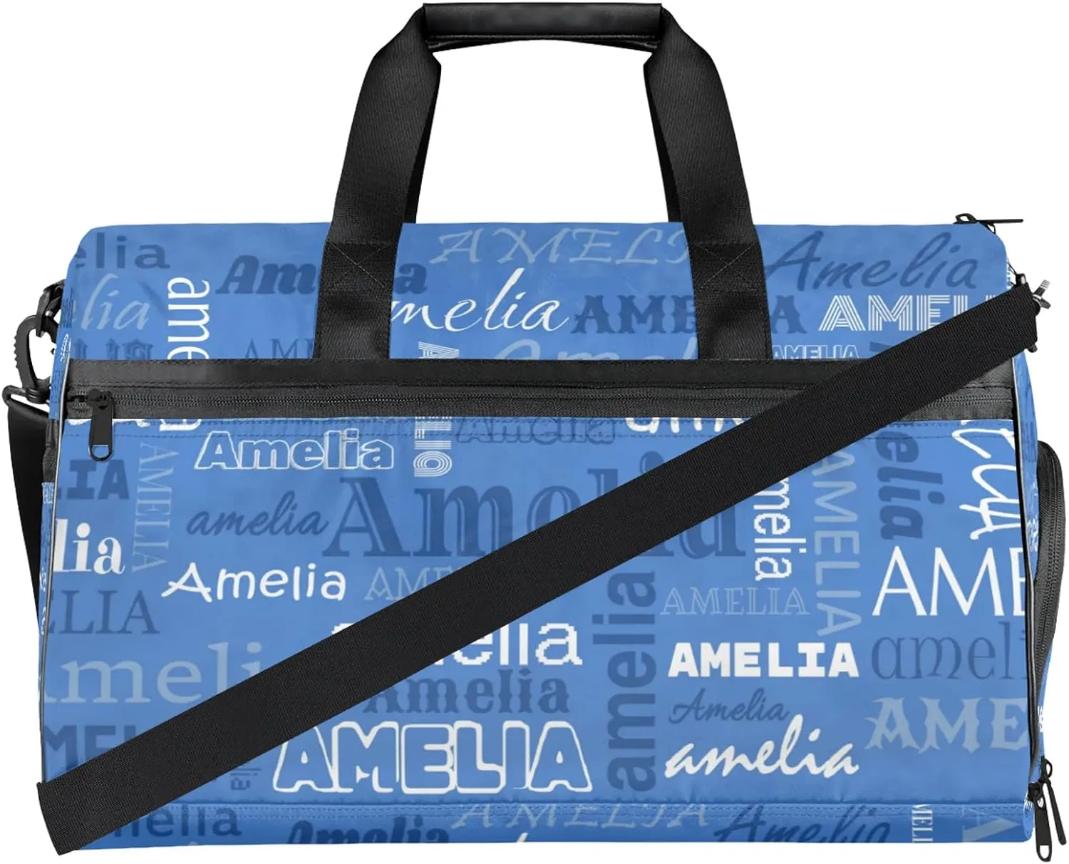 Custom Sports Duffel Bag with Name Personalized Gymnastics Bag with Shoes Compartment for Women Dance Ballet Bag Travel Duffels Lightweight, Blue