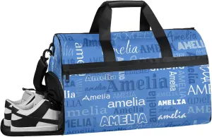 Custom Sports Duffel Bag with Name Personalized Gymnastics Bag with Shoes Compartment for Women Dance Ballet Bag Travel Duffels Lightweight, Blue