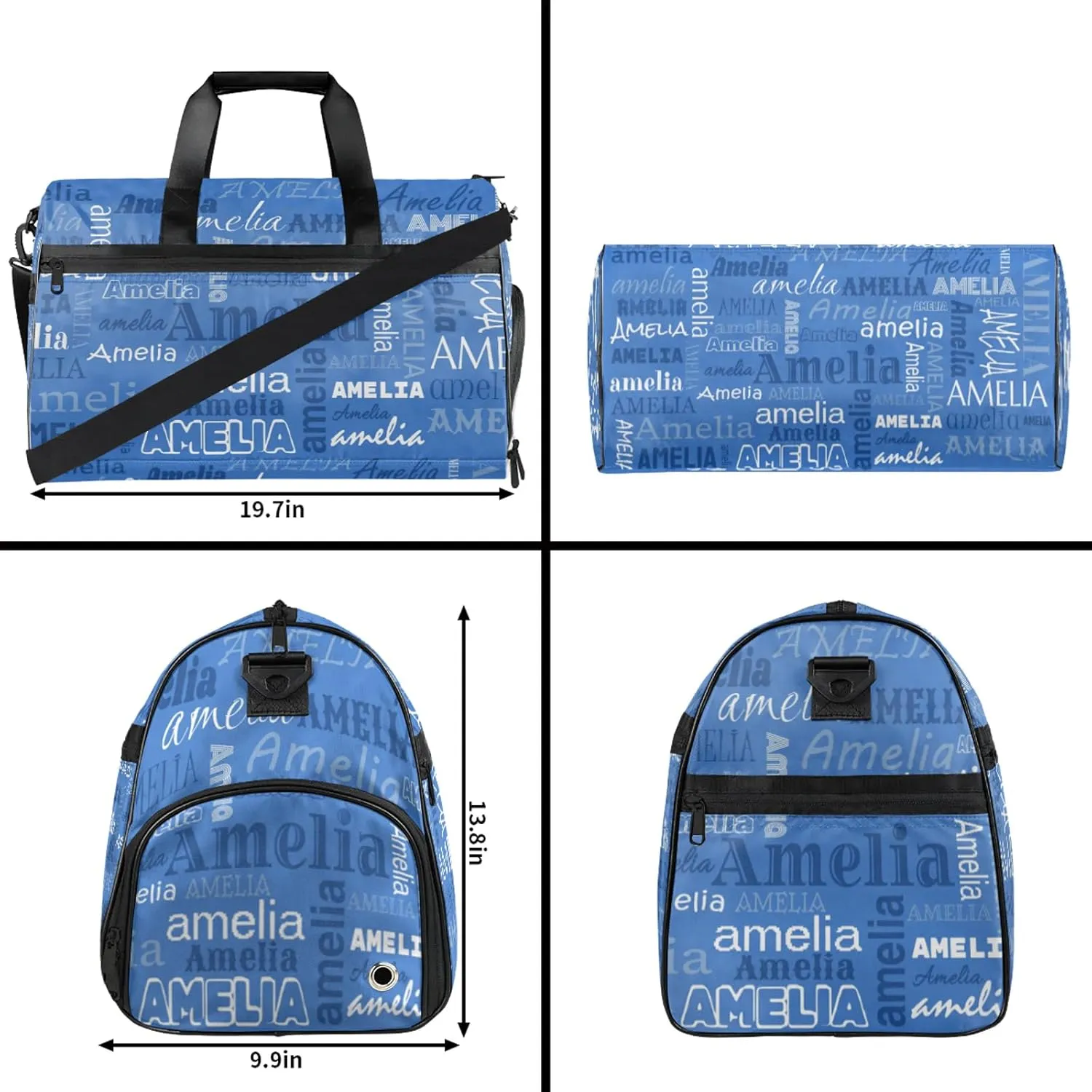 Custom Sports Duffel Bag with Name Personalized Gymnastics Bag with Shoes Compartment for Women Dance Ballet Bag Travel Duffels Lightweight, Blue