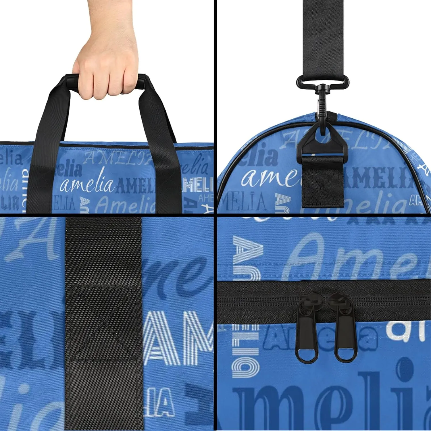 Custom Sports Duffel Bag with Name Personalized Gymnastics Bag with Shoes Compartment for Women Dance Ballet Bag Travel Duffels Lightweight, Blue