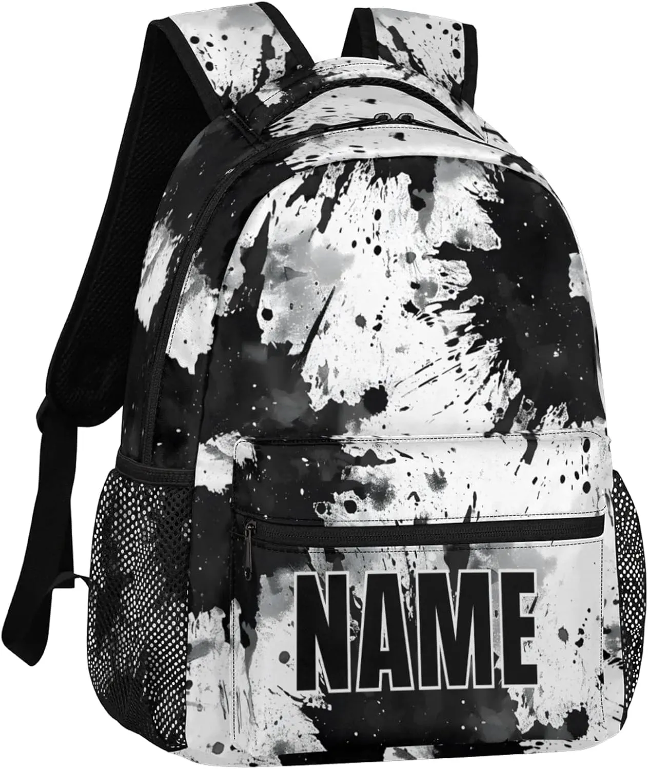 Custom Tie Dye Backpack with Name Personalized Waterproof Casual Daypack Vintage Black White Customize Laptop Backpacks for Women Men