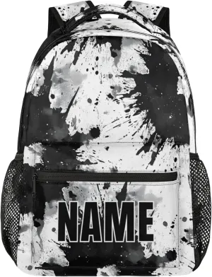 Custom Tie Dye Backpack with Name Personalized Waterproof Casual Daypack Vintage Black White Customize Laptop Backpacks for Women Men