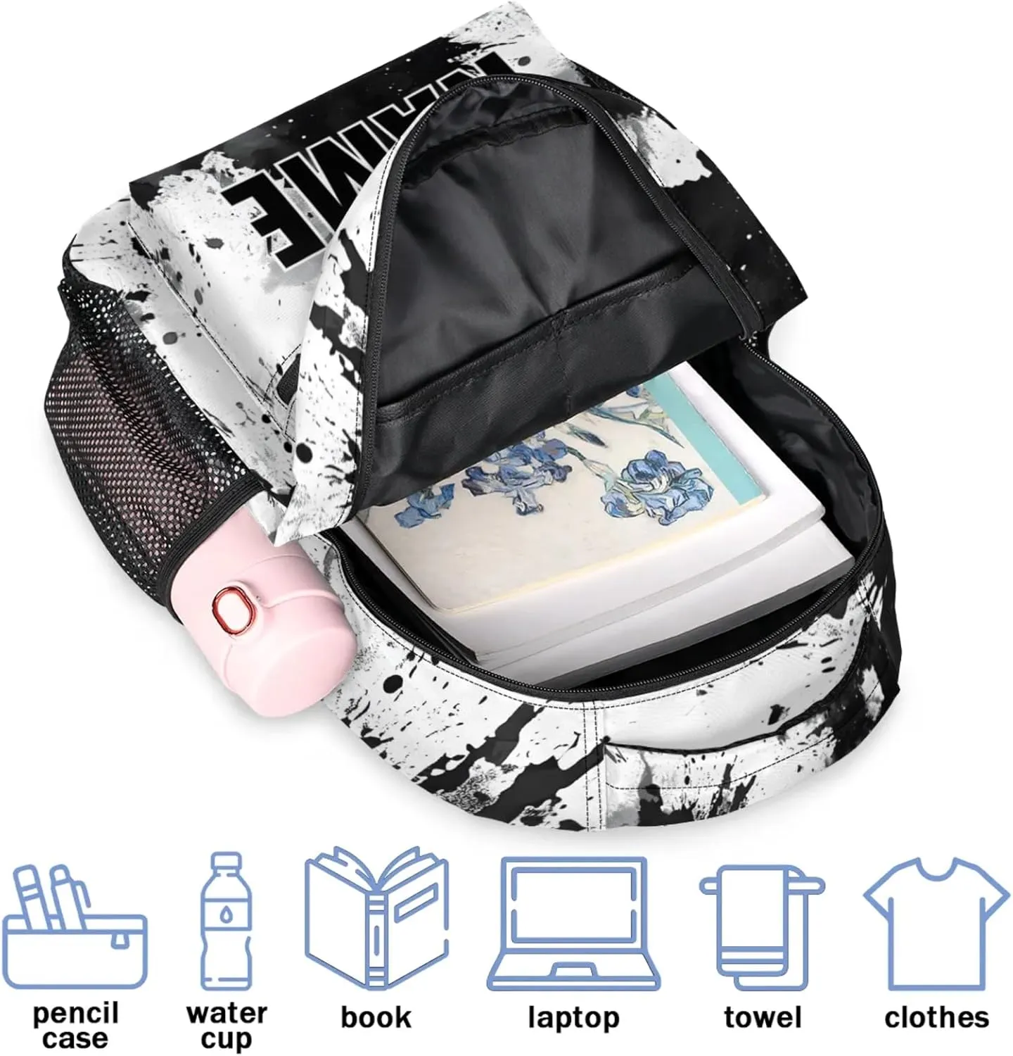 Custom Tie Dye Backpack with Name Personalized Waterproof Casual Daypack Vintage Black White Customize Laptop Backpacks for Women Men