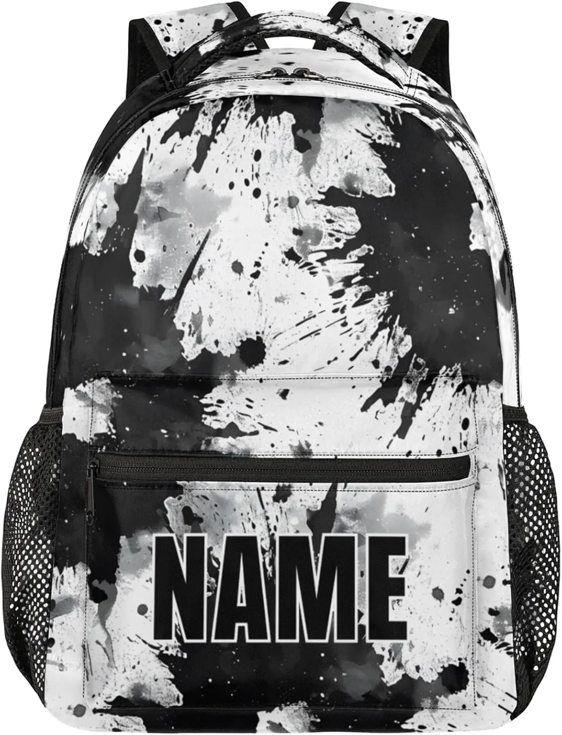Custom Tie Dye Backpack with Name Personalized Waterproof Casual Daypack Vintage Black White Customize Laptop Backpacks for Women Men