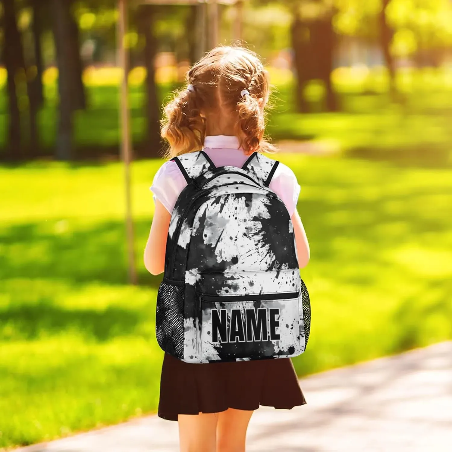 Custom Tie Dye Backpack with Name Personalized Waterproof Casual Daypack Vintage Black White Customize Laptop Backpacks for Women Men