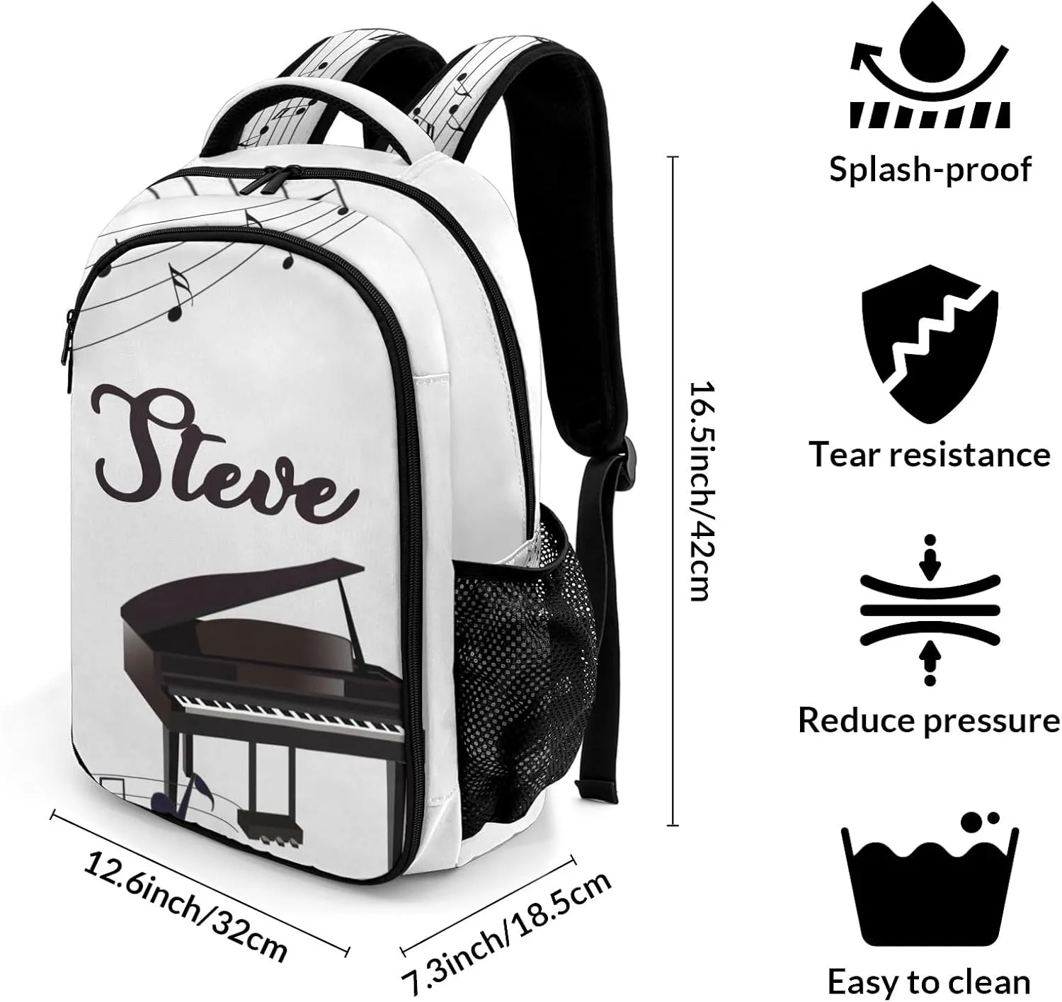 Custom Vintage Piano Music Backpack Custom Name Large Capacity Shoulder Bags for Sports Party