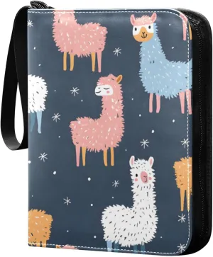 Cute Alpacas Llama Colorful Card Binder 4 Pocket Trading Card Binder Portable Cards Collection Book with Zipper