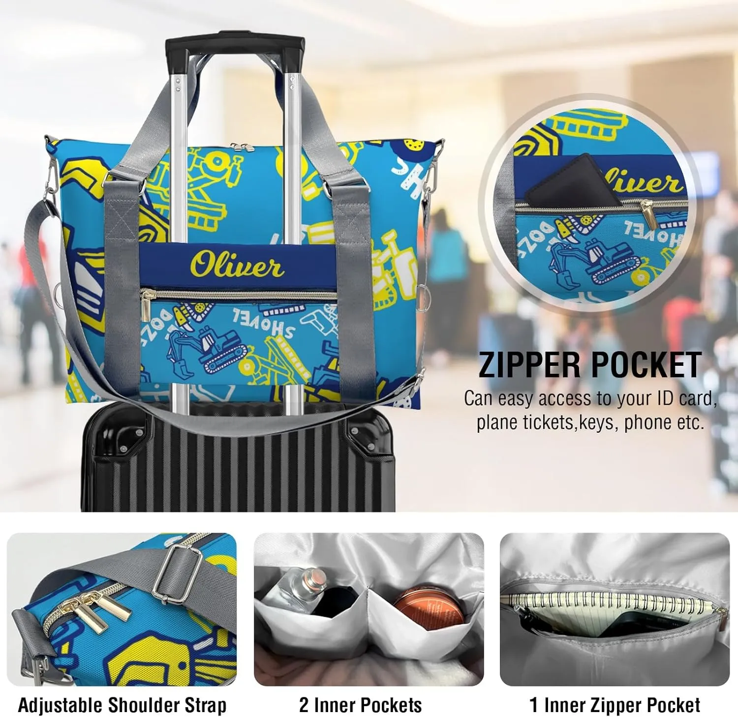 Cute Bulldozer Car Truck Personalized Kids Duffel Swim Bag for Boys,Customized Swim Duffle Bag for Boys Man Kids Gifts