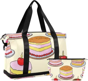 Cute Cartoon Food Cake Travel Hand Bag Gym Sports Carry with Toiletry Bag for Workout Waterproof
