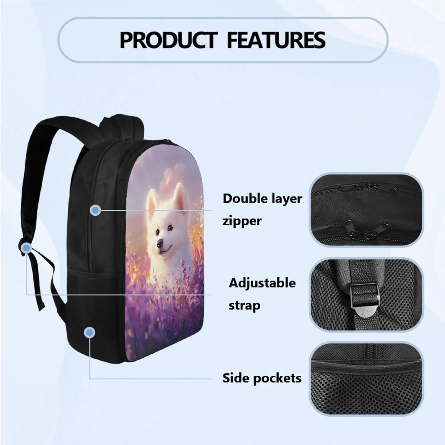 Cute Dog Backpack Girls 6-8, Kawaii Backpacks with Matching Lunchbox Adorable Pencil Case and Water Bottle Holder 4 PCS Set Art Study Supplies Fashion Schoolbag Set for Kids Back to School