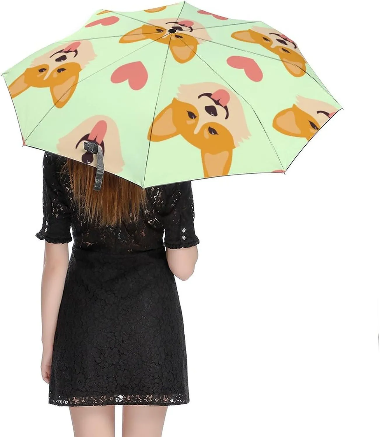 Cute Dog Heads Compact Travel Umbrella, Windproof Waterproof Stick Umbrella Protection Umbrellas