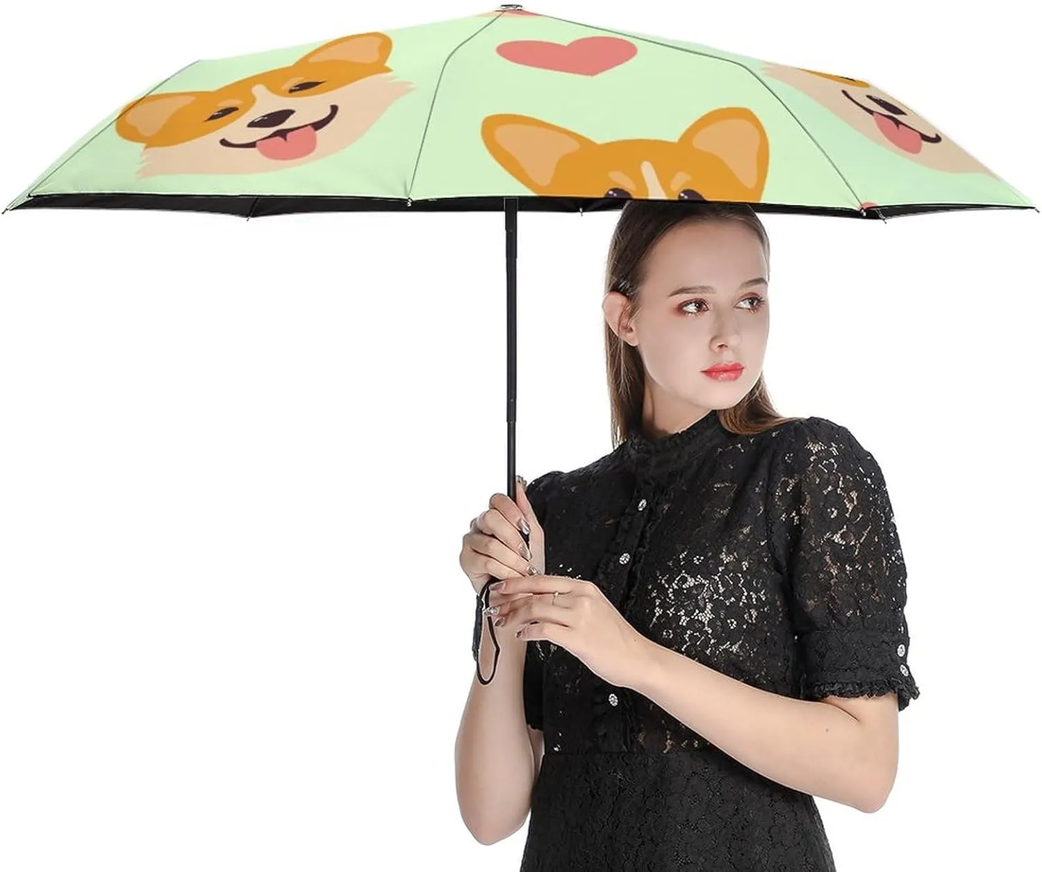 Cute Dog Heads Compact Travel Umbrella, Windproof Waterproof Stick Umbrella Protection Umbrellas