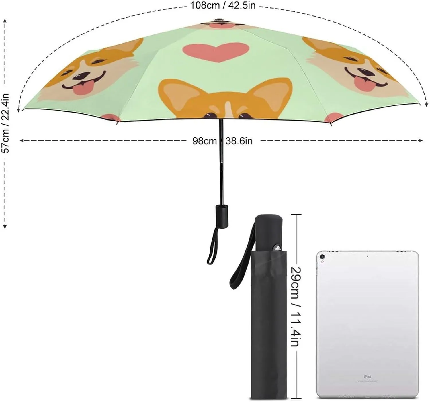 Cute Dog Heads Compact Travel Umbrella, Windproof Waterproof Stick Umbrella Protection Umbrellas