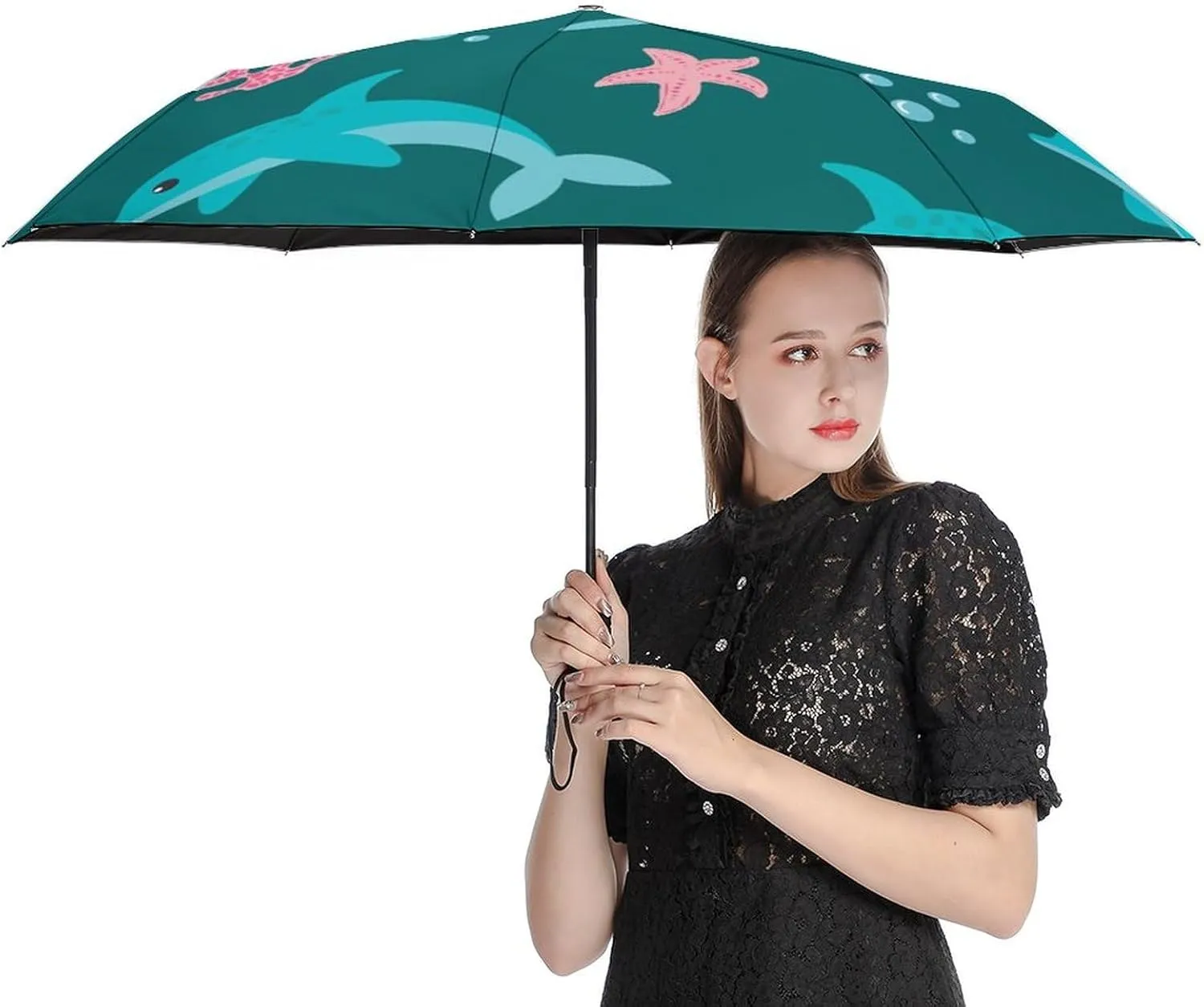 Cute Dog Heads Compact Travel Umbrella, Windproof Waterproof Stick Umbrella Protection Umbrellas