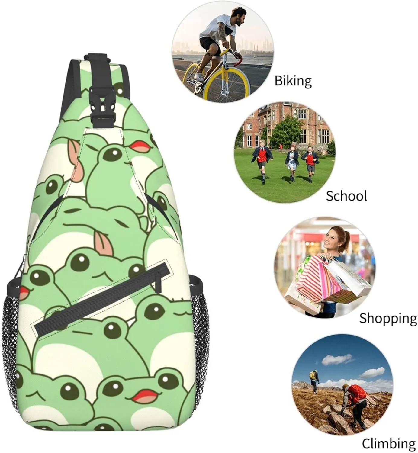 cute frog Chest Crossbody Multipurpose Crossbody Sling Backpack Premium Chest Crossbody Casual Crossbody Bags Daypack
