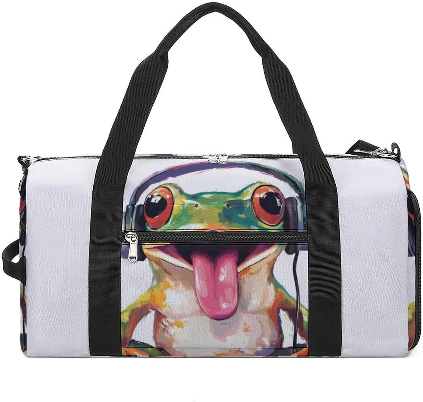 Cute Frog Sticking Out Tongue Unisex Gym Bag Waterproof Sports Duffels Travel Gear With Laundry Shoe Compartment