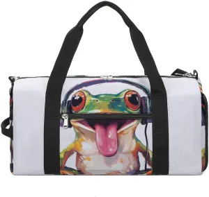 Cute Frog Sticking Out Tongue Unisex Gym Bag Waterproof Sports Duffels Travel Gear With Laundry Shoe Compartment