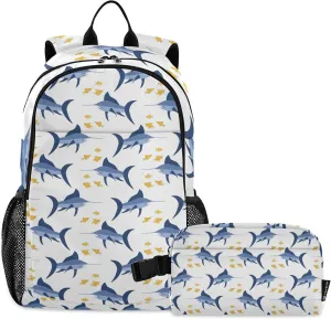 Cute Swordfishes and Small Fishes Backpack with Lunch Bag, School Travel Backpack for Boys Girls Kids Backpacks Set