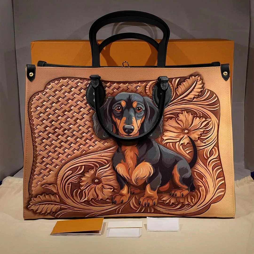 Dachshund Veganique Leather Tote Bag, Handbag, Work Tote Bags For Women, Office Work