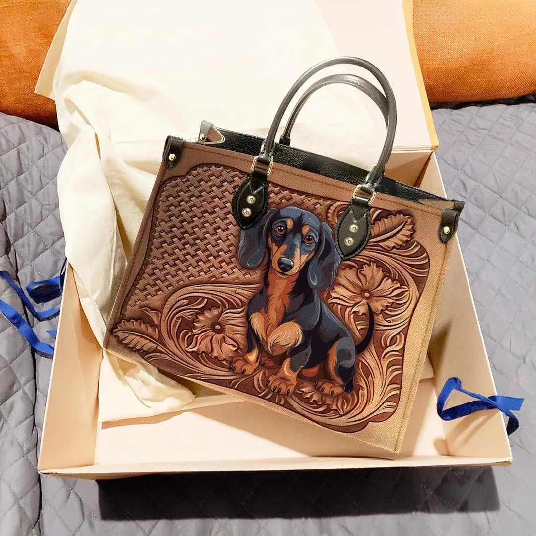 Dachshund Veganique Leather Tote Bag, Handbag, Work Tote Bags For Women, Office Work