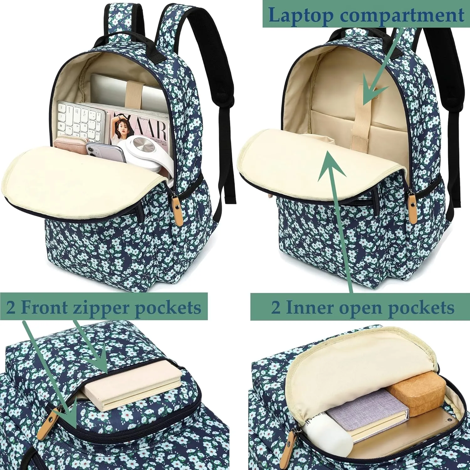 Daisy Travel Backpack for Women Laptop Backpack Water Resistant College Stylish Backpacks Dapack Shoulder Carry On Bag Gray