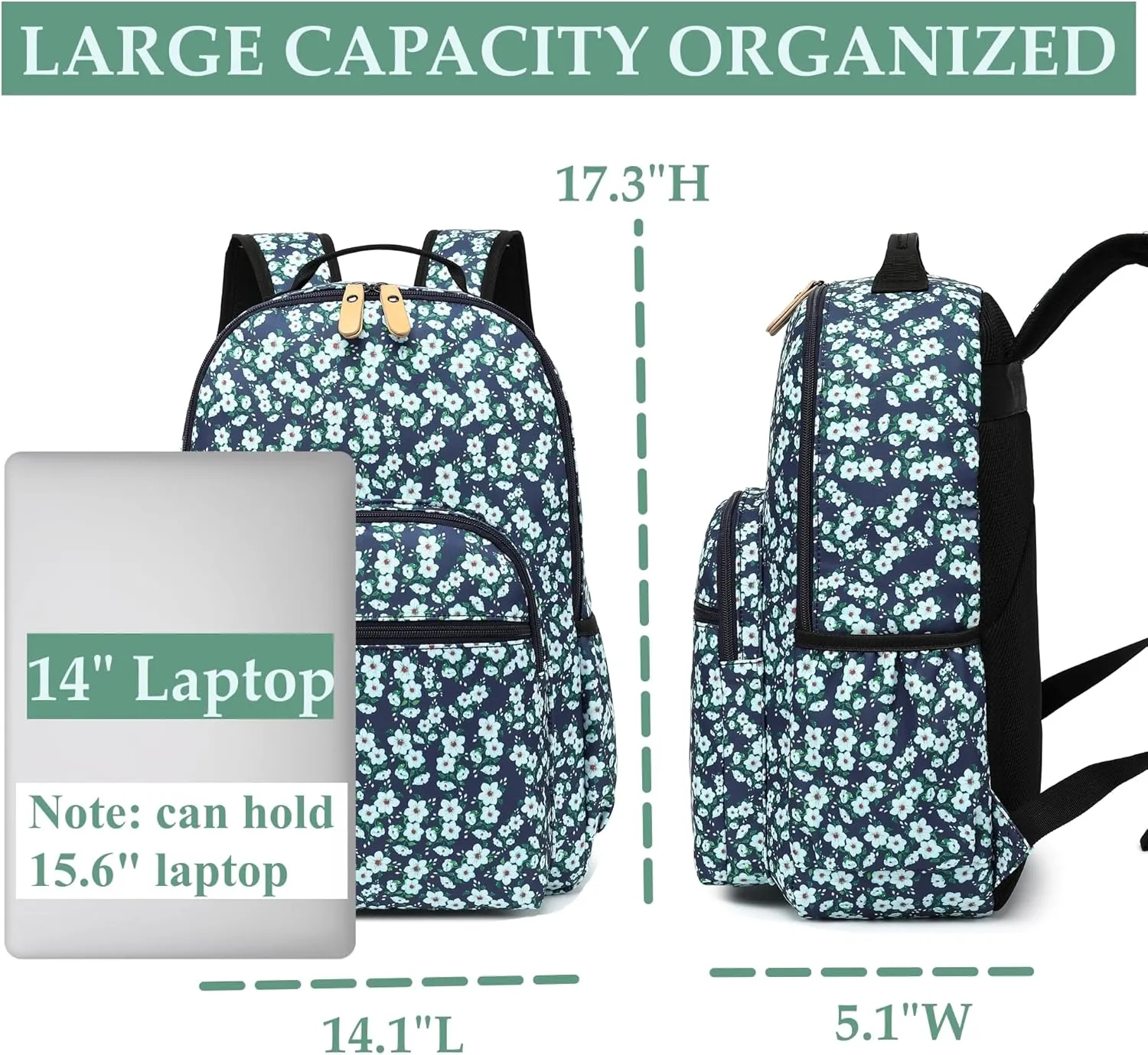 Daisy Travel Backpack for Women Laptop Backpack Water Resistant College Stylish Backpacks Dapack Shoulder Carry On Bag Gray